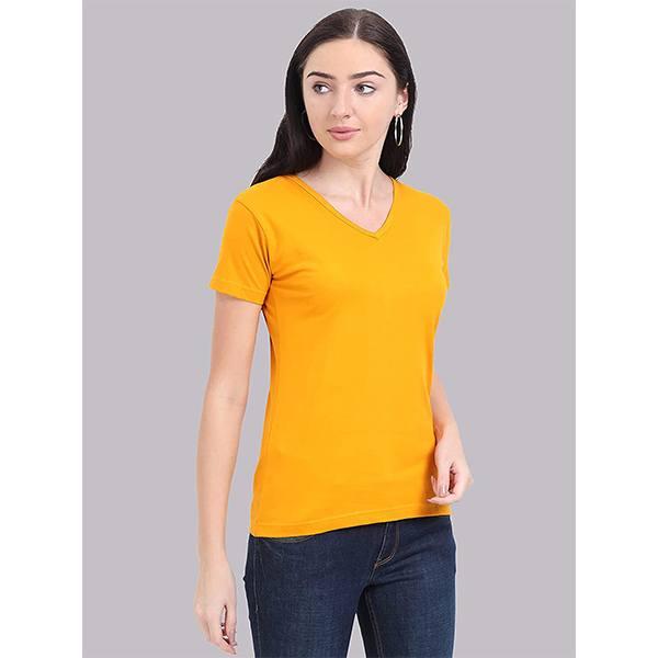 Mustard Customized Women's Cotton V Neck T-Shirt