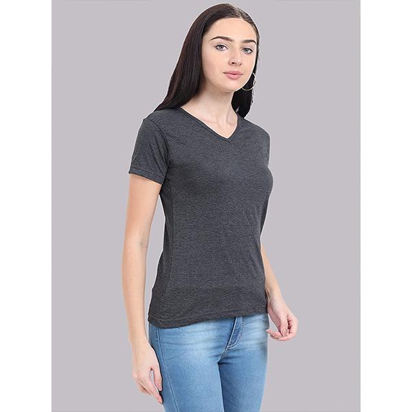 Charcoal Melange Customized Women's Cotton V Neck T-Shirt