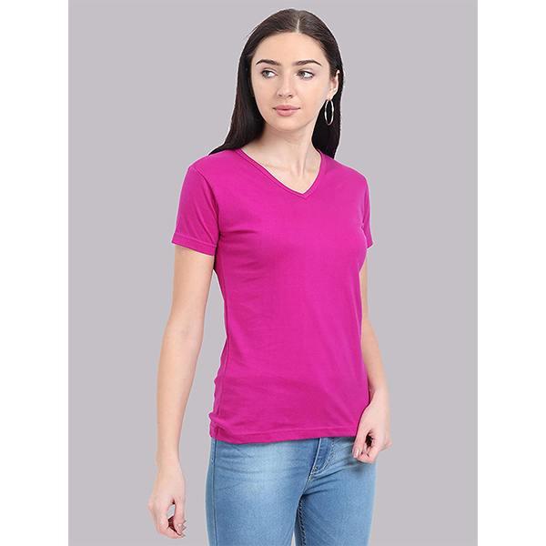 Magenta Customized Women's Cotton V Neck T-Shirt