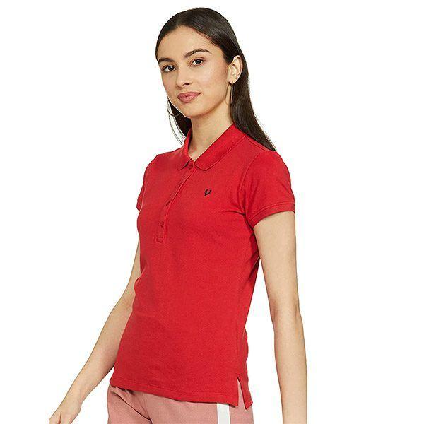 Red Customized Allen Solly Women's Regular Fit Polo T-Shirt