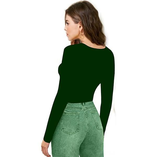 Green Customized Women V-Neck Full Sleeve Crop Top