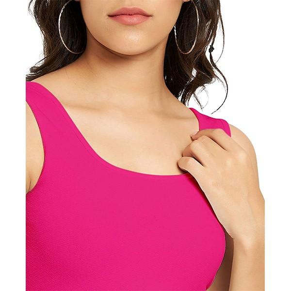 Pink Customized Women Stretchable Round Neck Sleeveless Crop Top