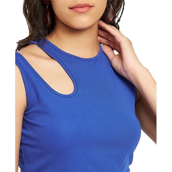 Blue Customized Women Stretchable Sleeveless Cut-Out Crop Top