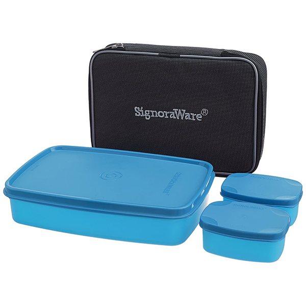 Blue Customized Signoraware Compact Lunch Box with Bag