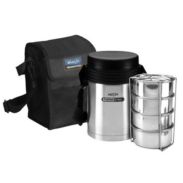 Black Customized Milton Silver Tiffin Box (Lunch Box Set With 4 Containers)
