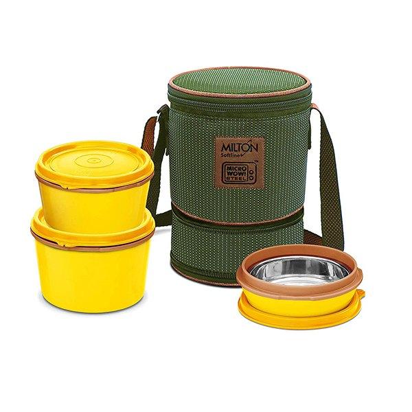 Green Customized Milton Flexi Insulated Tiffin, 3 Containers, 200, 350 & 500 ml