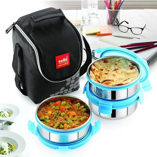 Black Customized Cello Stainless Steel Lunch Box, 475ml, Set of 3