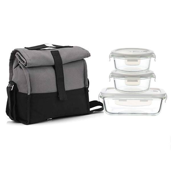 Grey Black Customized Borosilicate Glass Container Lunch Box- Set of 3