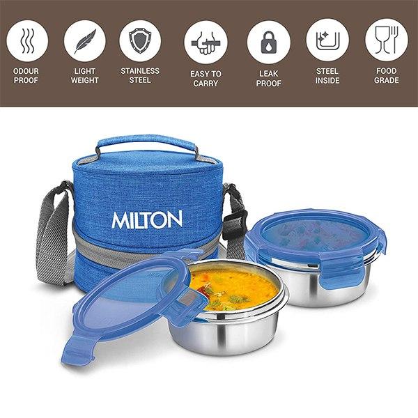 Blue Customized Milton 2 Stainless Steel Tiffin Box