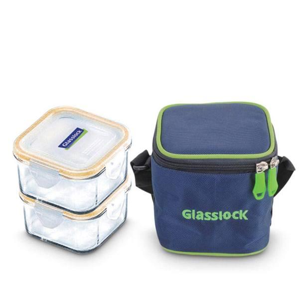 Blue Customized Glasslock Korea Microwave SafeTempered Glass Container Lunch box, 490 ml, Set of 2