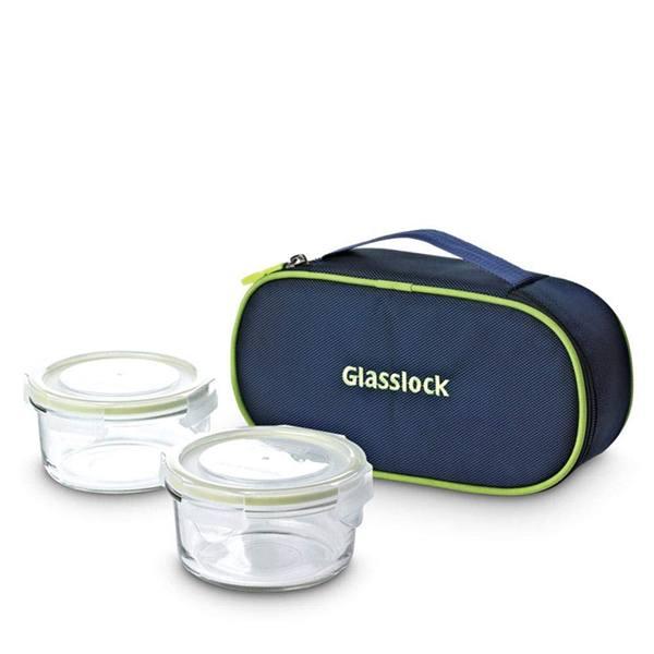 Blue Customized Glasslock Korea Tempered Microwave Safe Glass Container Lunch box, 400 ml, Set of 2
