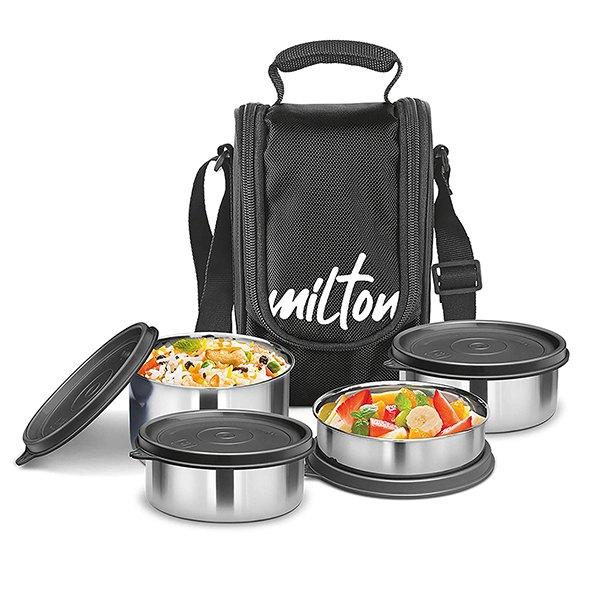 Black Customized Milton Stainless Steel Lunch Box (Set of 4)