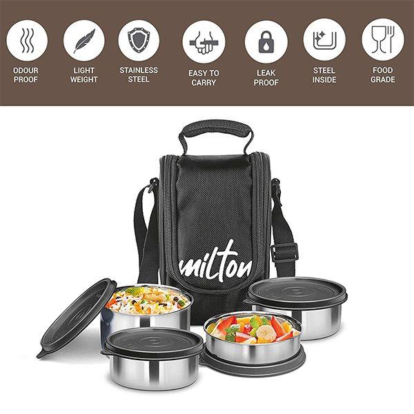 Black Customized Milton Stainless Steel Lunch Box (Set of 4)