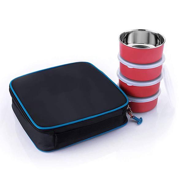 Black Customized Stainless Steel Air Tight Lunch with 4 Containers and Black Bag Cover