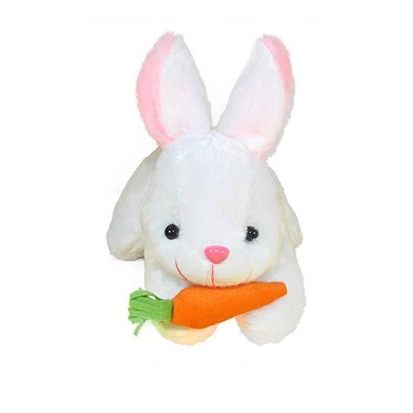 White Customized Rabbit With Carrot Stuffed Soft Toy, 26 cm