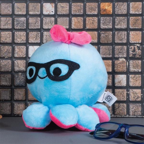 Sky Blue Customized Octopus With Spectacles Bow Stuffed Soft Kids Animal Toy - 7 Inch