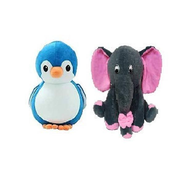 Blue Grey Customized Soft Stuff Toys, Combo Of 2 Penguin And Baby Elephant Kids Return Gift