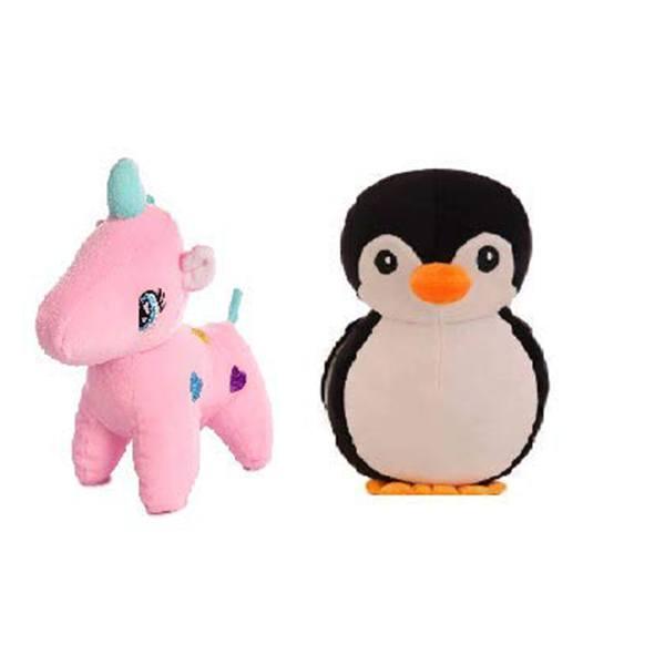 Black Pink Customized Soft Stuff Toys, Combo Of 2 Unicorn And Penguin Kids Return Gift