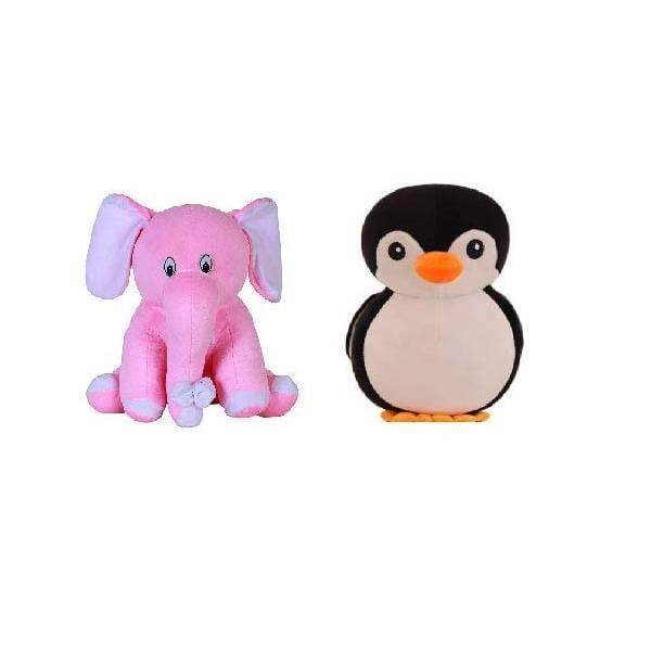Black Pink Customized Soft Stuff Toys Combo of 2 Penguin And Baby Elephant Kids Return Gift