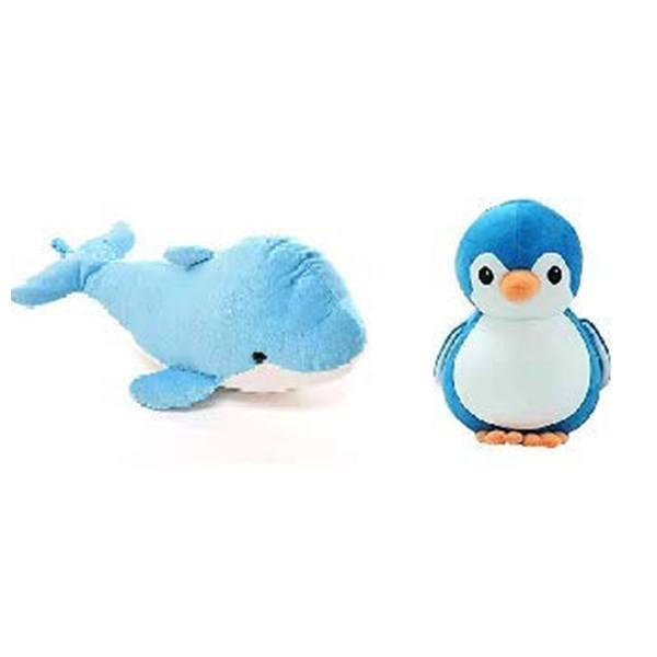 Blue Customized Soft Stuff Toys Combo Of 2 Dolphin And Penguin Kids Return Gift