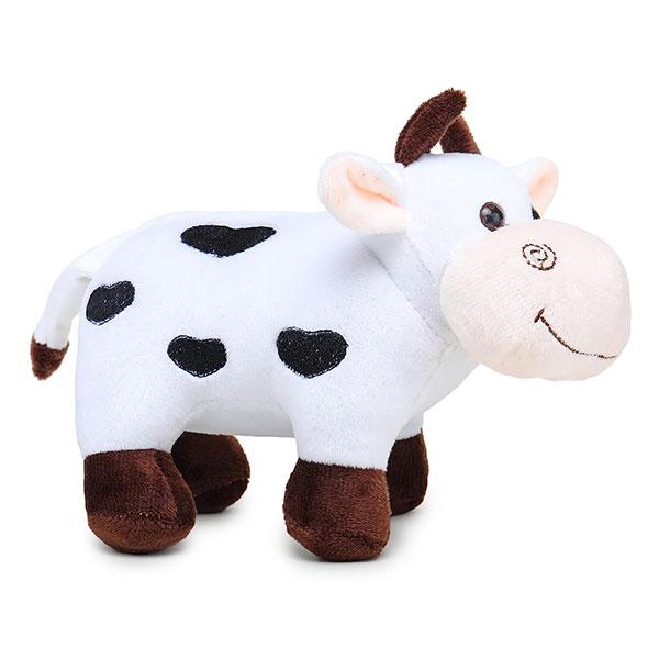 White Brown Customized Adorable Standing Cow with Smiling Face Stuffed Soft Doll Toy