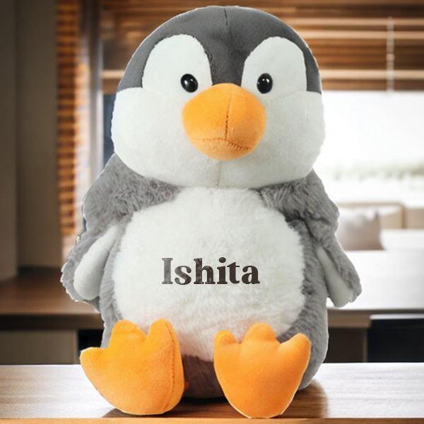 Grey White Customized Super Soft Hoodie Penguin Toy (Size - 25cm)