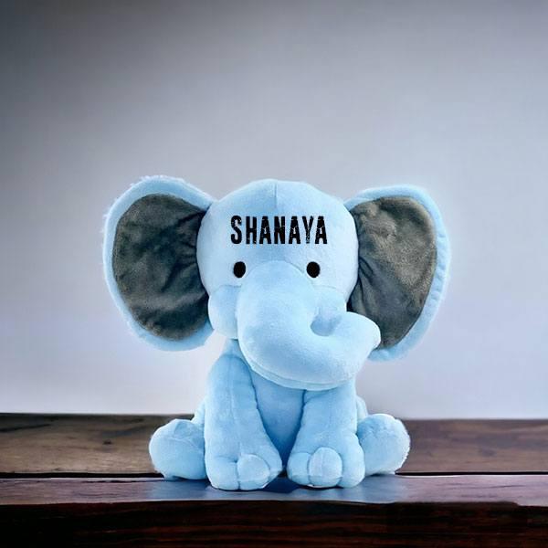 Sky Blue Customized Sitting Elephant Cute Soft Stuffed Toy for Boys & Girls (Size - 30 cm)