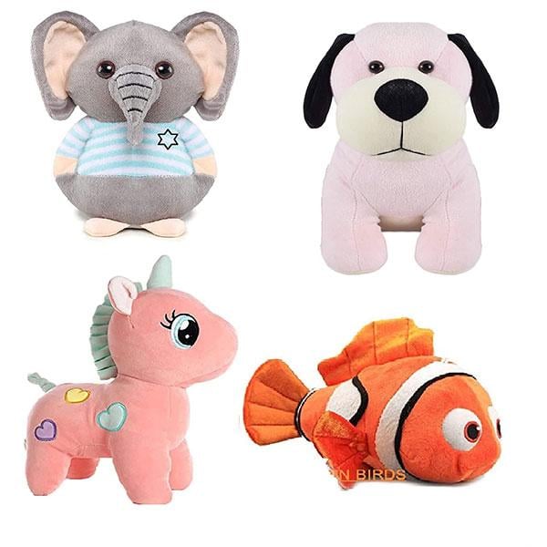 Multi Color Customized Fish, Elephant, Unicorn & Dog Stuffed Soft Toys for Kids (Pack of 4)