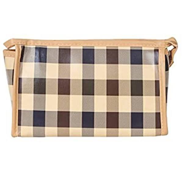 Brown Customized Dust And Water Resistant Small Brown Checks Multipurpose Pouch Travel Organizer Perfect For Carrying Shaving Kit/ Medicines/ Deodorant/ Toothbrushes/ Toothpaste/ Perfume