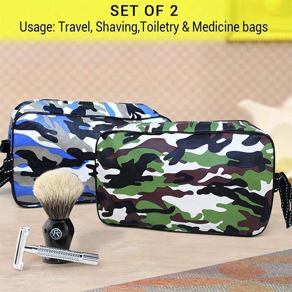 Multicolour Customized Set of 2 Travel Toiletry Shaving Kit Pouch Organizer Bag