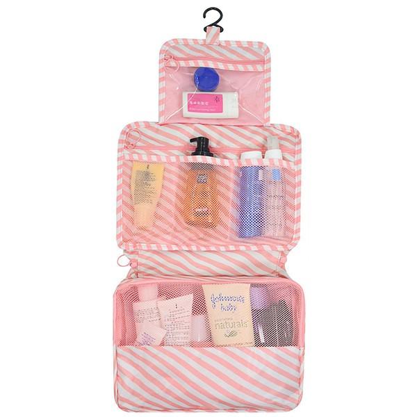 Pink Stripes Customized Hanging Travel, Cosmetic Makeup Bag Organizer