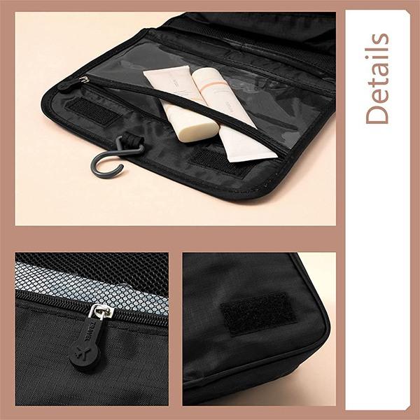 Black Customized Foldable Portable Toiletry Organizer Bag Waterproof Cosmetic Pouch Bag