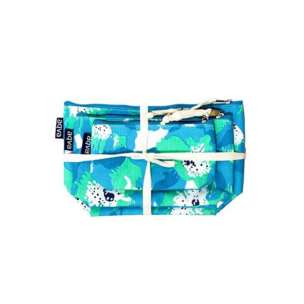 Turquoise Customized Eco Friendly Cotton Canvas Pouch for Women and Men, Set of 3