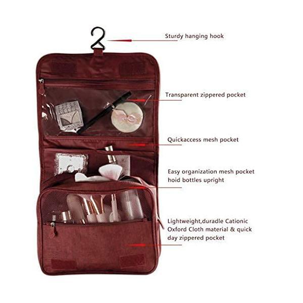 Red Customized Multi Functional Travel Organizer Accessory Toiletry Cosmetics Bag Makeup Or Shaving Kit Pouch For With Hook Men And Women