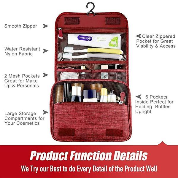 Red Customized Multi Functional Travel Organizer Accessory Toiletry Cosmetics Bag Makeup Or Shaving Kit Pouch For With Hook Men And Women