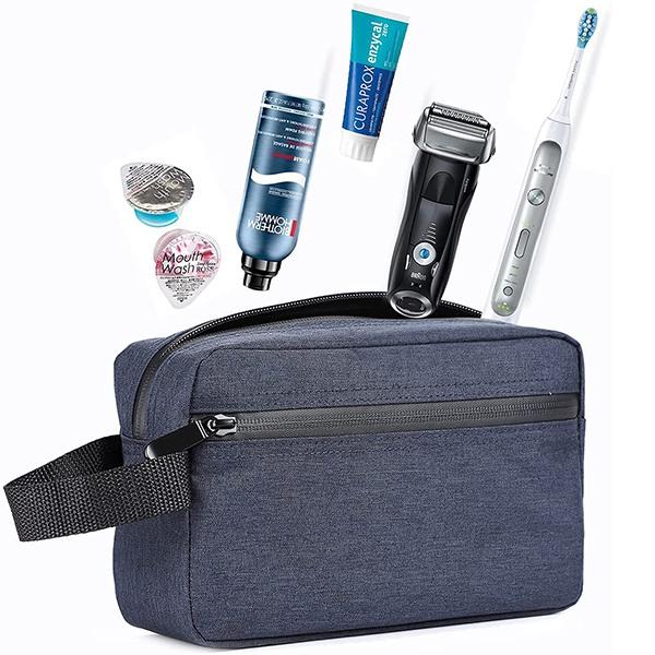 Navy Blue Customized Toiletry Bag For Men Women Portable Travel Organizer Shaving Accessories Kit Waterproof Pouch