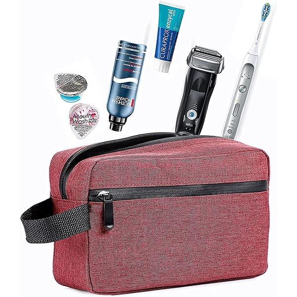 Maroon Customized Toiletry Bag For Men Women Portable Travel Organizer Shaving Accessories Kit Waterproof Pouch