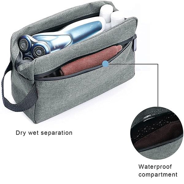 Grey Customized Toiletry Bag For Men Women Portable Travel Organizer Shaving Accessories Kit Waterproof Pouch