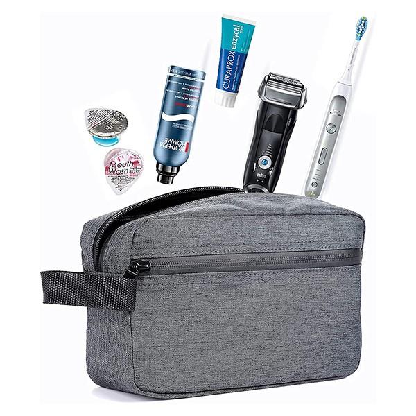 Grey Customized Toiletry Bag For Men Women Portable Travel Organizer Shaving Accessories Kit Waterproof Pouch