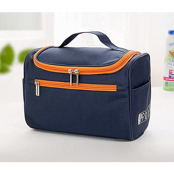 Dark Blue Orange Customized Travel Toiletry Bag, Waterproof Kit For Shaving, Makeup Accessories, Men Cosmetic Organizer With Large Capacity, For Gym, Camping