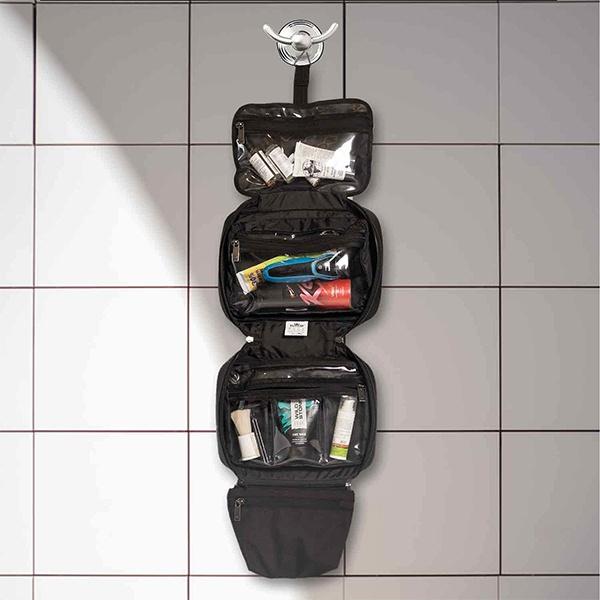 Black Customized Toiletry Kit For Men, Clear View Compartments, Easy Carry Handle, Quick Access Back Pocket & Abrasion Resistant