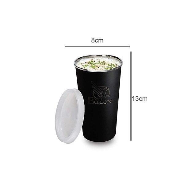 Black Customized Stainless Steel Glass With Straw And Lid, 370 ml