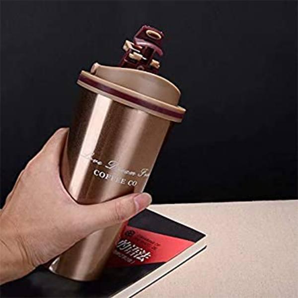 Gold Customized Steel Tumbler Vacuum Insulated Mug with Spill Proof Lid for Hot & Cold Drinks 500ML