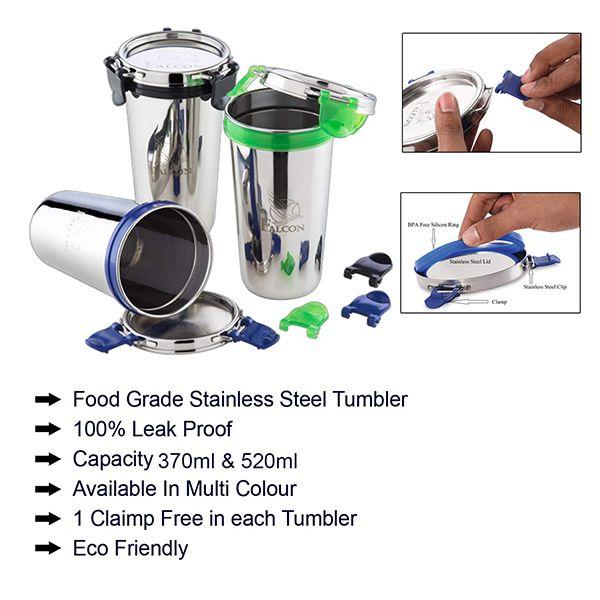 Silver Customized Steel Tumbler with Blue Lid -520ml