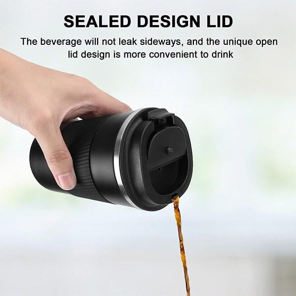 Black Customized Travel Mug for Car with Leakproof Lid, Coffee Cup Insulated Double Walled Vacuum Stainless Steel Travel Tumbler 350ML