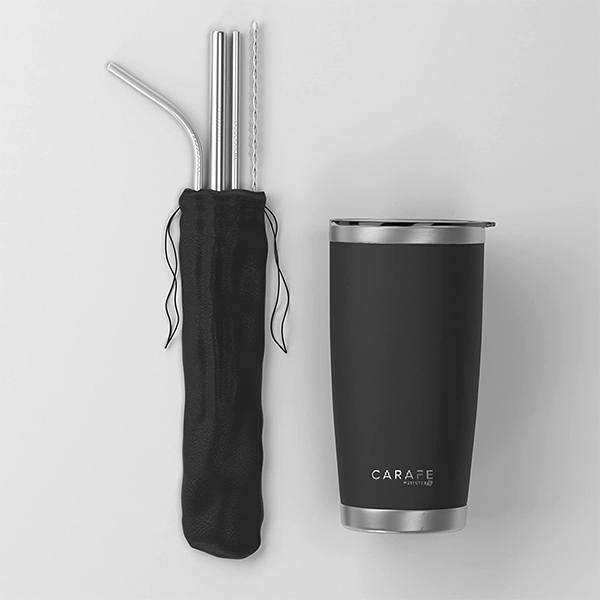 Black Customized Desk Tumbler 600ml Premium Stainless Steel with 3 Straw Set & a Cleaner Brush
