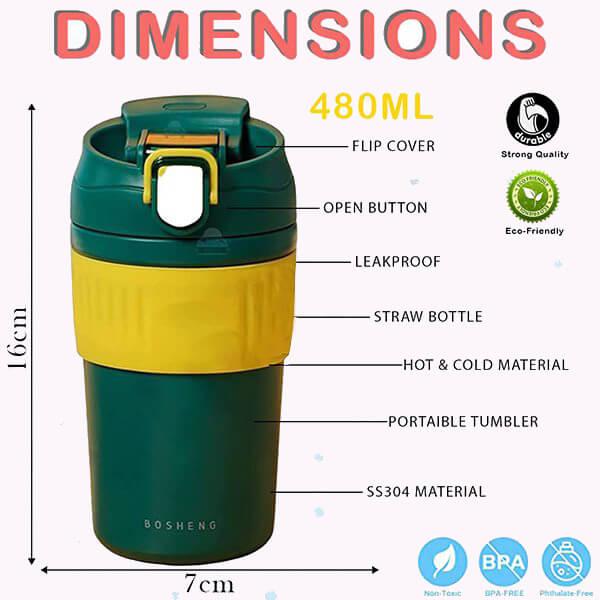 Green Customized Vacuum Insulated Stainless Steel Travel Mug, 480 ML Leak Proof/Spill Proof Tumbler with Lid