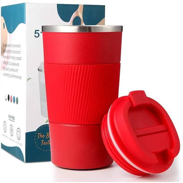 Red Customized Insulated Travel Coffee Mug, Double Wall Vacuum Stainless Steel Fat-Bottomed Coffee Cup Tumbler with Spill Proof Flip Lid, 510 ML
