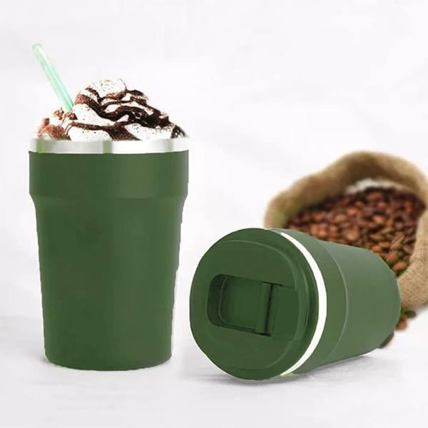 Military Green Customized Double Wall Vacuum Tumbler Matte Coffee Mug with Lid - 380ml | Stainless-Steel Insulated Travel Tumbler | Leak-Proof Bottle