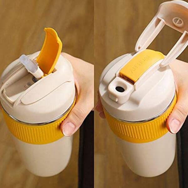 Yellow Customized Travel Coffee Mug with Lid and Straw, Double Wall Vacuum Insulated Tumbler 350ML